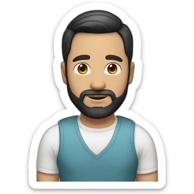 White Man 35 year, Black straight hair combed to the side, soft beard, big ears, sticker