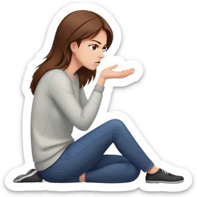 angry woman with brown hair sitting on a floor in profile avoiding conversation sticker