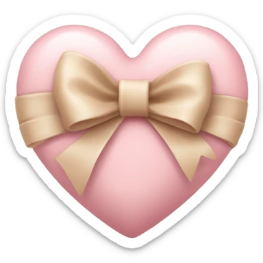 soft pink heart with slightly sandy beige bow and ribbon on it like wrapping a gift sticker