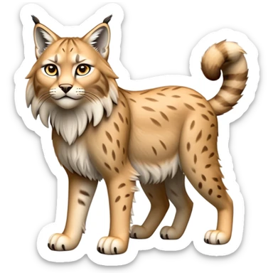Cinematic-Lynx-Realistic-Full-Body-Standing on all fours-Emoji – head tilted dramatically, fur with faint spotting, long legs and large paws poised elegantly, simplified yet realistic focused features, highly detailed, glowing with an almost sarcastic glow zoomed out showing fluffy shoulders sticker