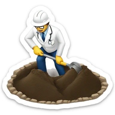 Healthcare ceo digging hole with no helmet sticker