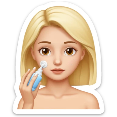 Girl getting lotion shot on face sticker