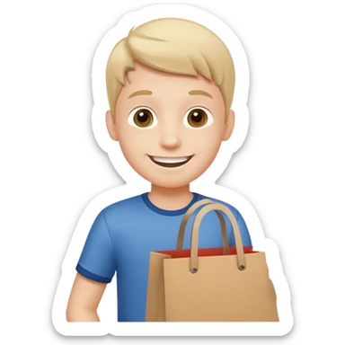 Boy going to the store for shopping, cartoon illustration, white background sticker