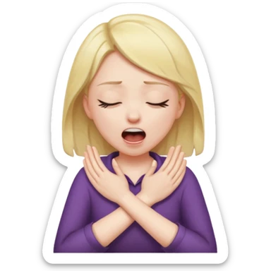 girl screaming eyes closed  with hands crossed around her neck sticker