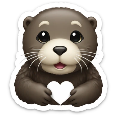 sea otter holding a white heart sticker
