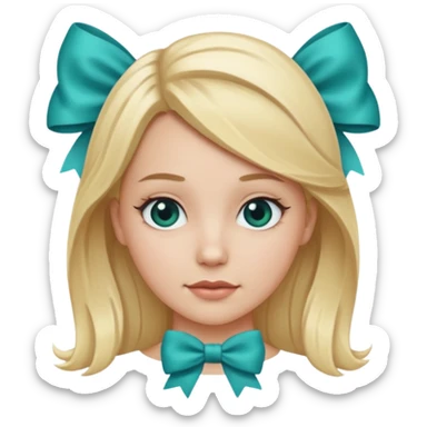 white girl with blond hair and teal bow sticker