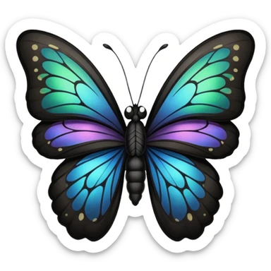 A black butterfly with intricately detailed wings, featuring a central ribbon tied in a bow, blending gothic fashion with nature’s beauty. sticker