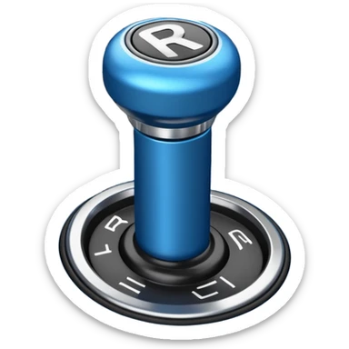 blue car gear shift stick with R for reverse highlighted sticker