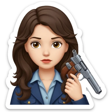 A brunette with long wavy hair girl who is about to kill herself with a littlr gun pointed at her temple sticker