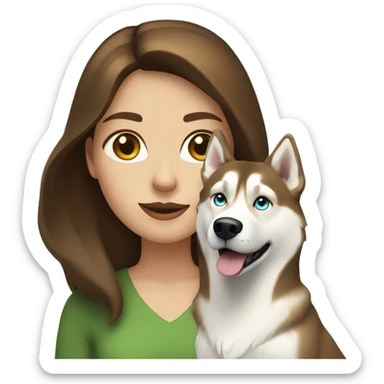 White Woman hair brown and bleus eyes and golden Husky With green eyes sticker