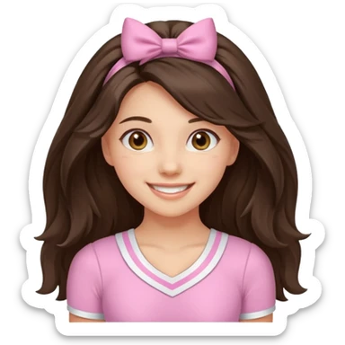 happy long haired brunette girl hazel eyes in light pink cheerleader outfit sticker