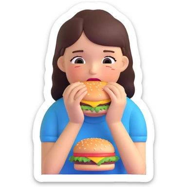 fat girl crying and eating a burger sticker