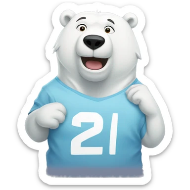 À ice bear with a t-shirt with number 22 sticker