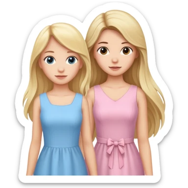 happy pride and predjudice blonde girl in light blue dress and long hair brunette girl in light pink dress sticker