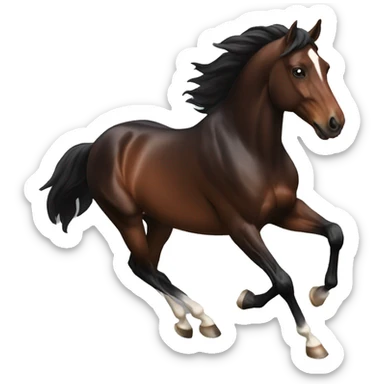 galloping dark bay horse with headmark sticker