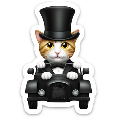 Cat driving a car with a top hat hoodie sticker