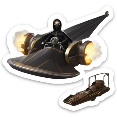 Jedi teen Morticia Addams flying a Jumpspeeder anti-gravity repulsorlift powered by an imperial speeder steampunk  sticker