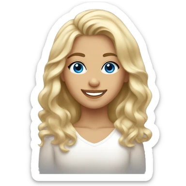 tan blond girl smiling, blue eyes, long eyelashes, wavy haircut  sticker