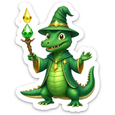 happy alligator wizard, casting a spell, sparkles sticker