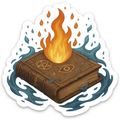 Make the magical elemental book look ancient, with worn covers, faded colors, and mystical symbols, in the style of apple emojis. Remove the background. sticker