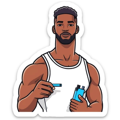Black men with muscles holding a iqos  sticker