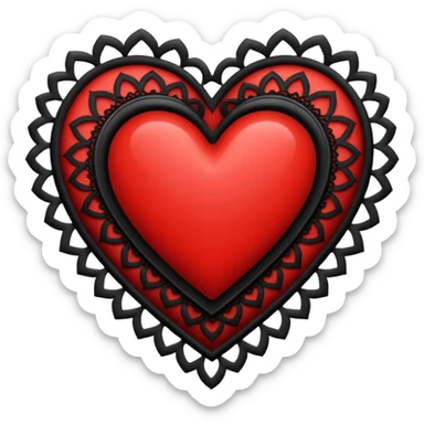 red and black heart with white lace sticker