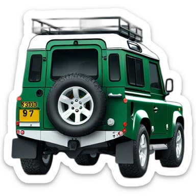 green land rover defender 110 with white roof and white wheels sticker