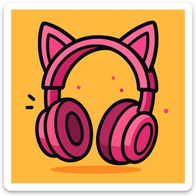 cute cartoon style pink headphones with pink cat ears sticker