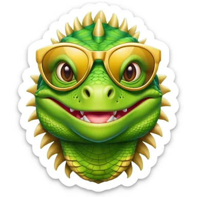 rich capitalist iguana head with golden glossy sunglasses sticker