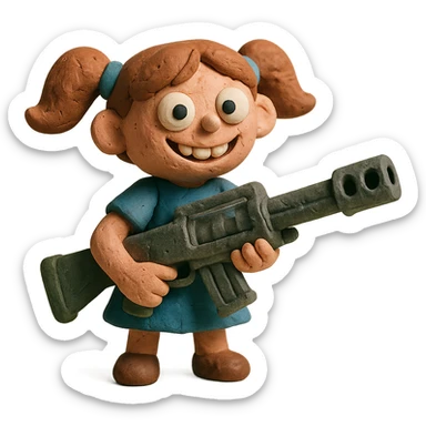 funny, positive stalker girl named Businka with a huge machine gun sticker