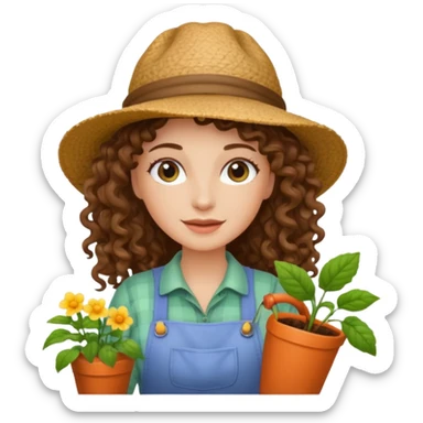 curly long brown hair white  woman Gardening sticker