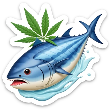 bluefin tuna in a gelato with cannabis leaf sticker
