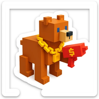 A grizzly bear with a chain and a money gun, facing right sticker