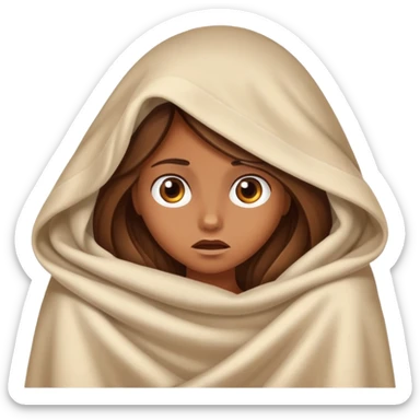 a tanned girl with brown long hair hid under the blanket in fear sticker