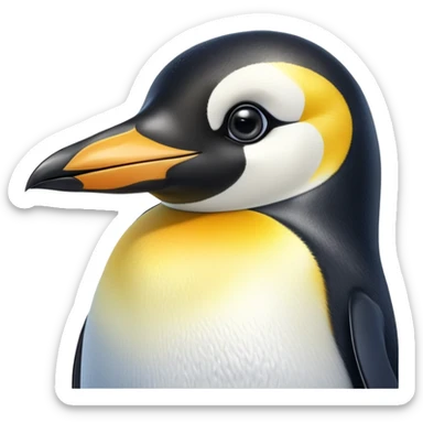 cinematic-adult-emperor-penguin-portrait-emoji,-head-tilted-playfully-and-inquisitively,-with-glossy,-pristine-plumage-accented-by-a-bright-beak-and-round,-sparkling-eyes-filled-with-curiosity,-simplified-yet-irresistibly-adorable-features, black face sticker