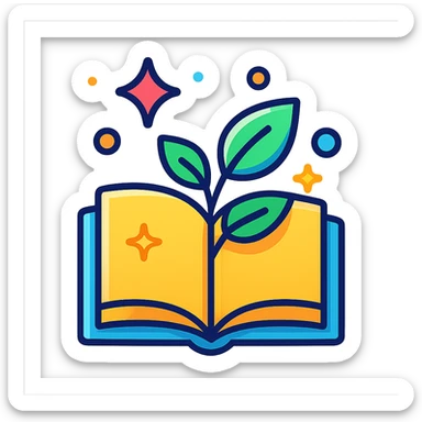 open book with leaves, magical atmosphere, glowing, magical elements, shadows and highlights, colorful outlines, magical atmosphere sticker