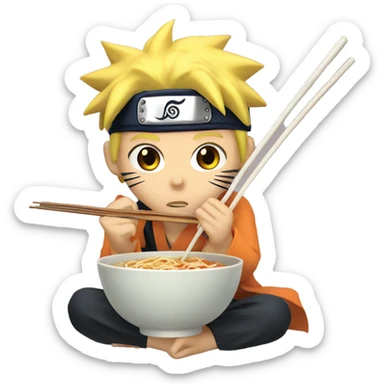 Naruto eating ramen with chopsticks sticker