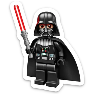 Darth Vader as a LEGO minifigure holding a red lightsaber sticker