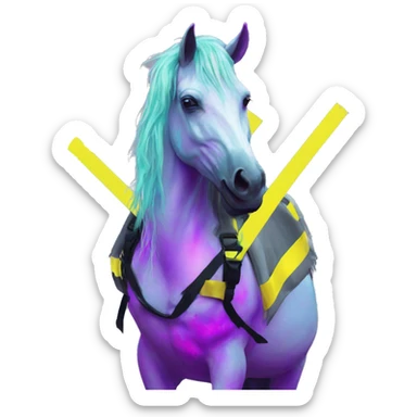 .Zombie_ Vaporwave black holographic oilslick zombie unicorn yellow caution tape sticker