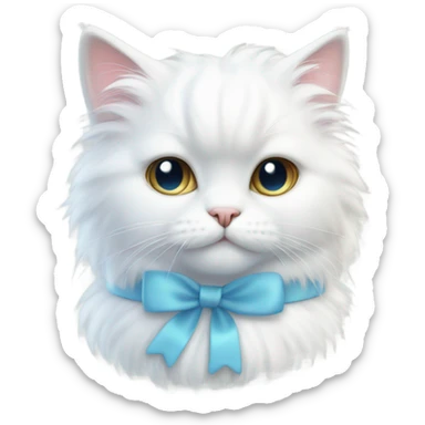 white cat with pastel blue bow sticker