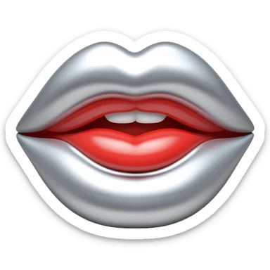 female lips emoji, smooth liquid metal chrome surface, sculpted shape, high-gloss reflections, monochrome futuristic 3D style, isolated on white sticker