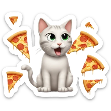 Cat crying tears while eating pizza sticker