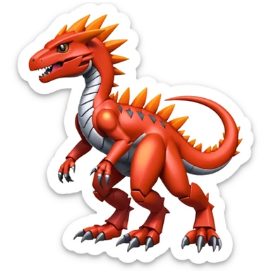 Spiky Cool Fuzzy Futuristic shiny colorful Digimon-Fakemon-Guilmon-Velociraptor-Mecha full body  sticker