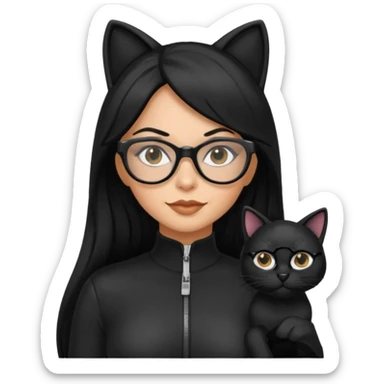 Hispanic woman with long silky hair and glasses in a cat suit sticker