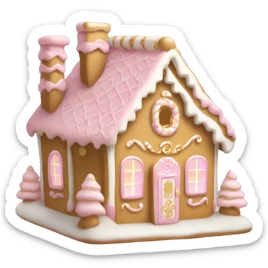 light pink and gold and white gingerbread house sticker