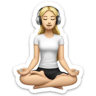 White girl, meditating with headphones on sticker