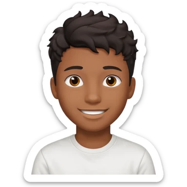 face emoji of a teenage boy, brown skin, wavy black taper fade hair, attractive face, white t-shirt sticker