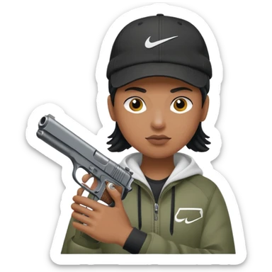 Una persona con una pistola en la mano y con una gorra nike  sticker