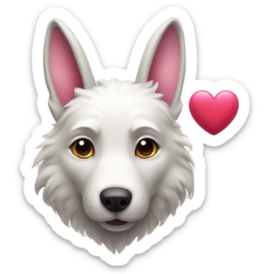 Old Wolf and white Bunny with pink ears, with big red heart between them  sticker