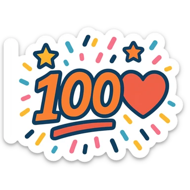 '100' with a heart and confetti in vibrant toon style sticker